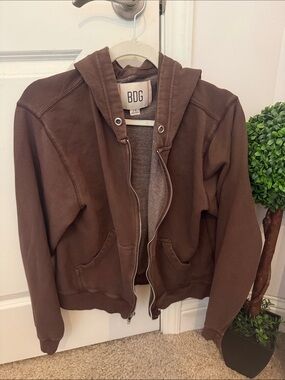 Urban Outfitters BDG Chocolate Brown Full-Zip Hooded Sweatshirt